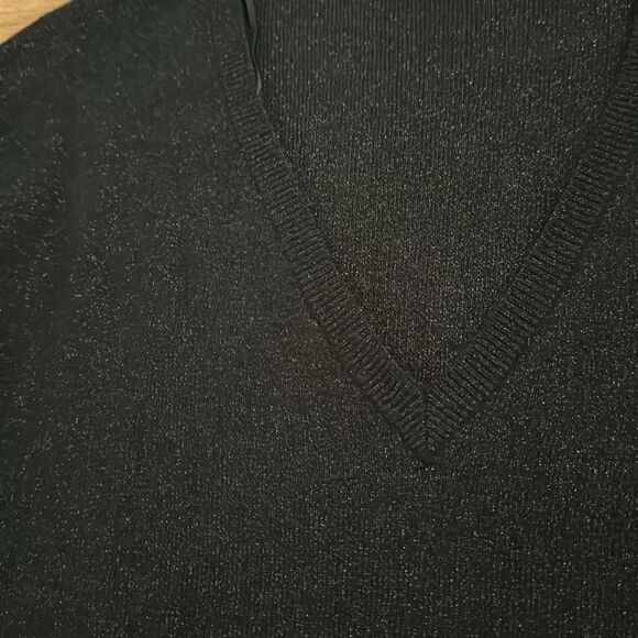 Zara Knit Womens Black Glitter Sweater Bodysuit Medium Cozy Comfy Trendy VNeck - Picture 4 of 6